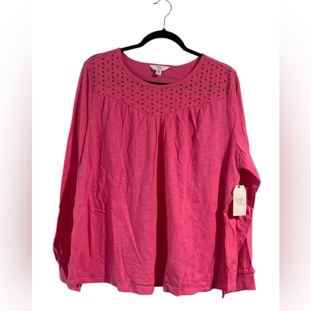 Time and Tru Pink Relaxed Blouse with Long Sleeves